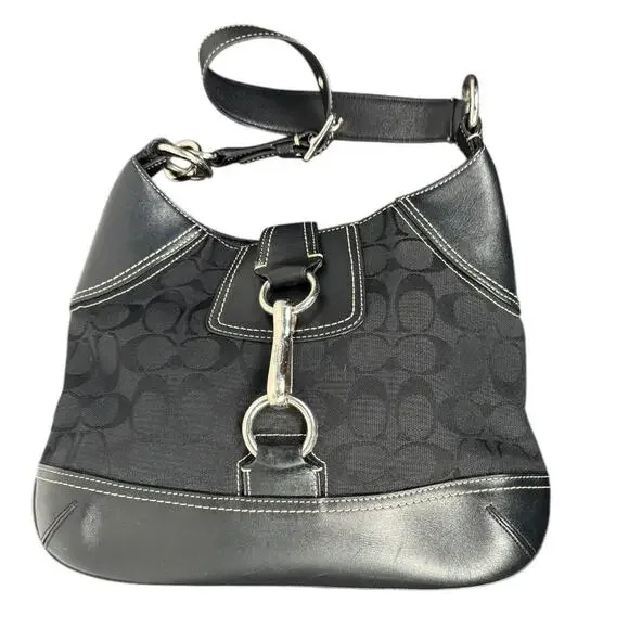 Coach Hampton Jacquard Logo Canvas and Leather Shoulder bag - Picture 2 of 14